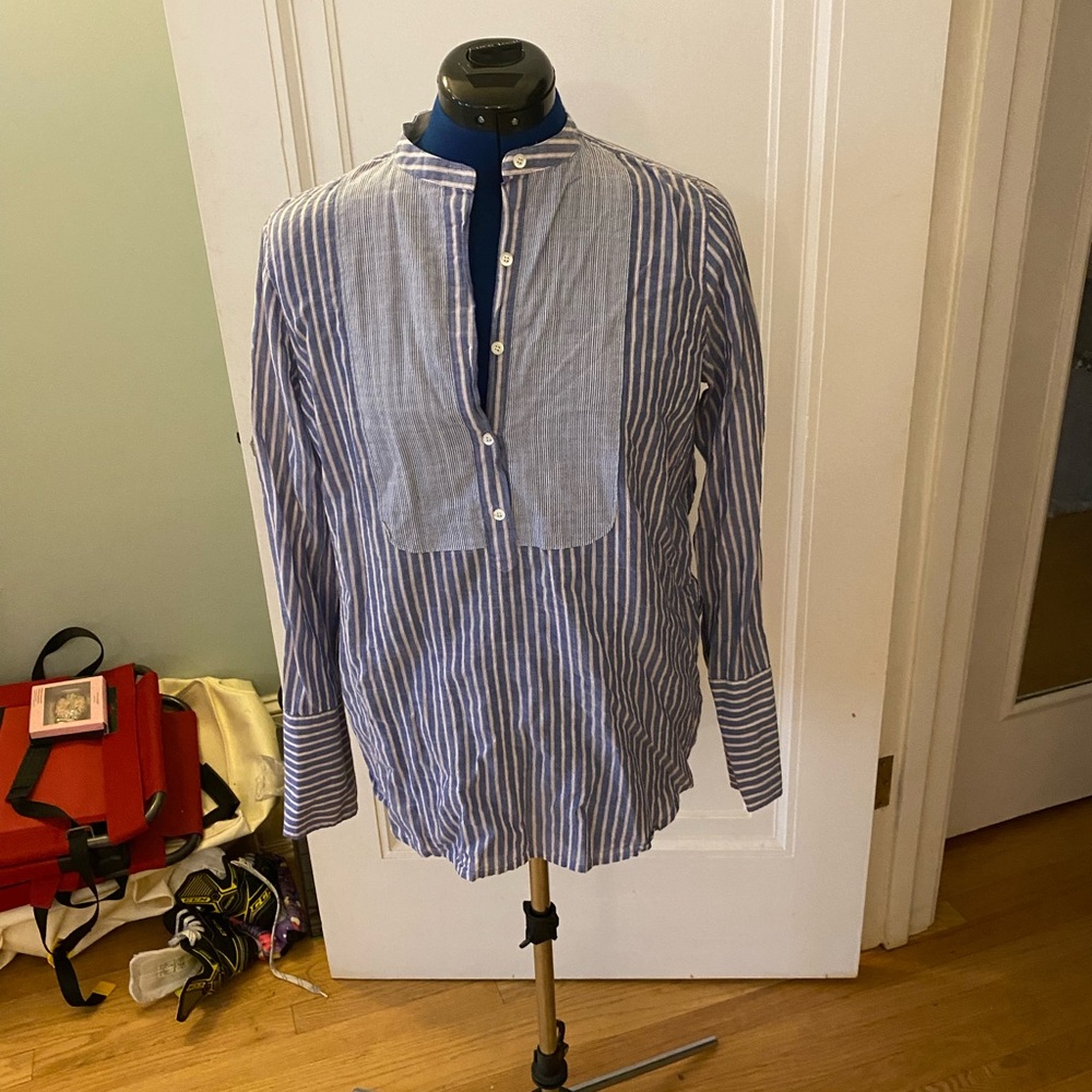 Uec j crew brand red, white and blue striped long sleeve shirt. Size 10